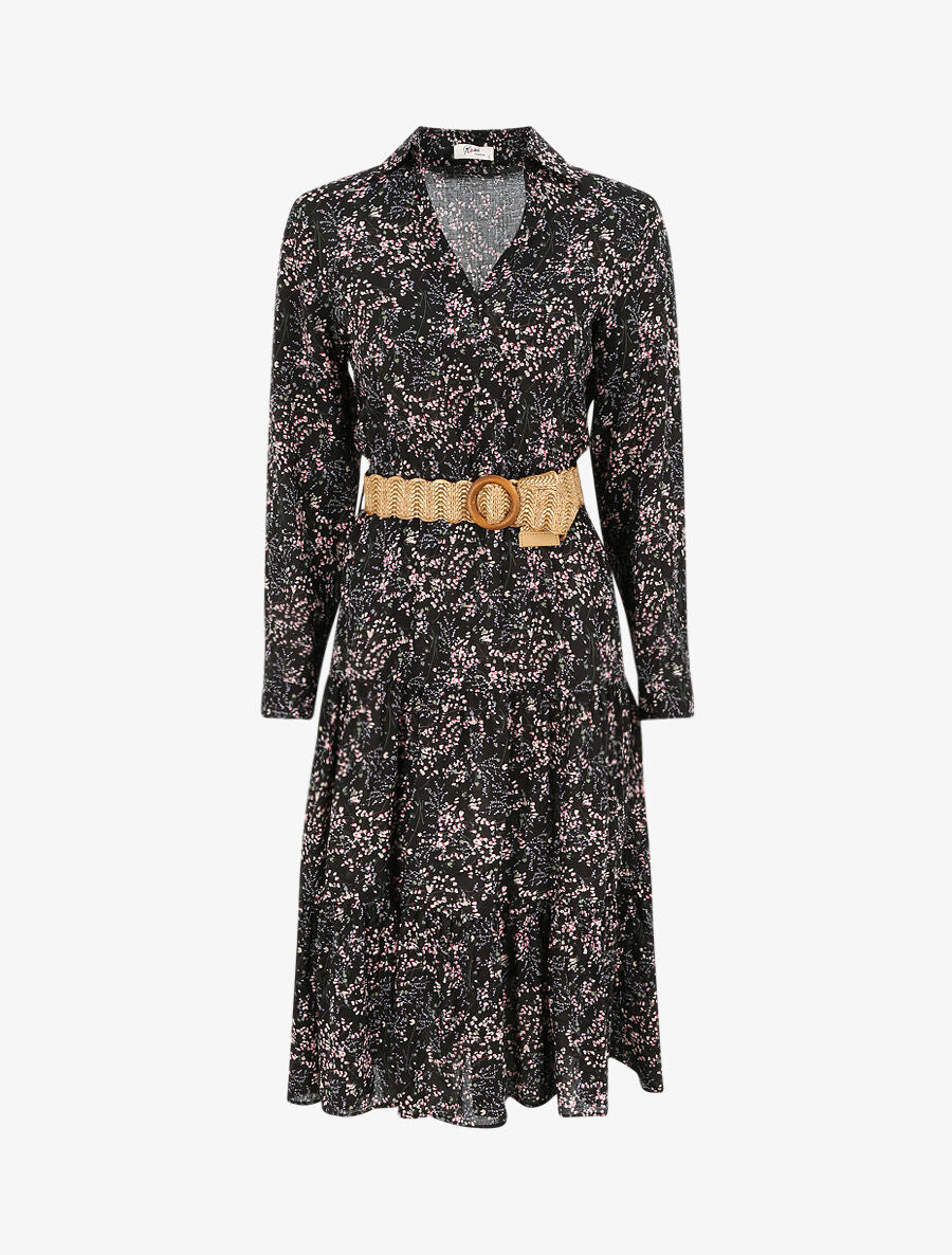 Robe longue à imprimé fleurs des champs - Noir - 1