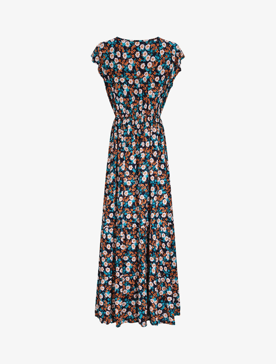 Robe longue à imprimé fleurs printanières - Marine - 3