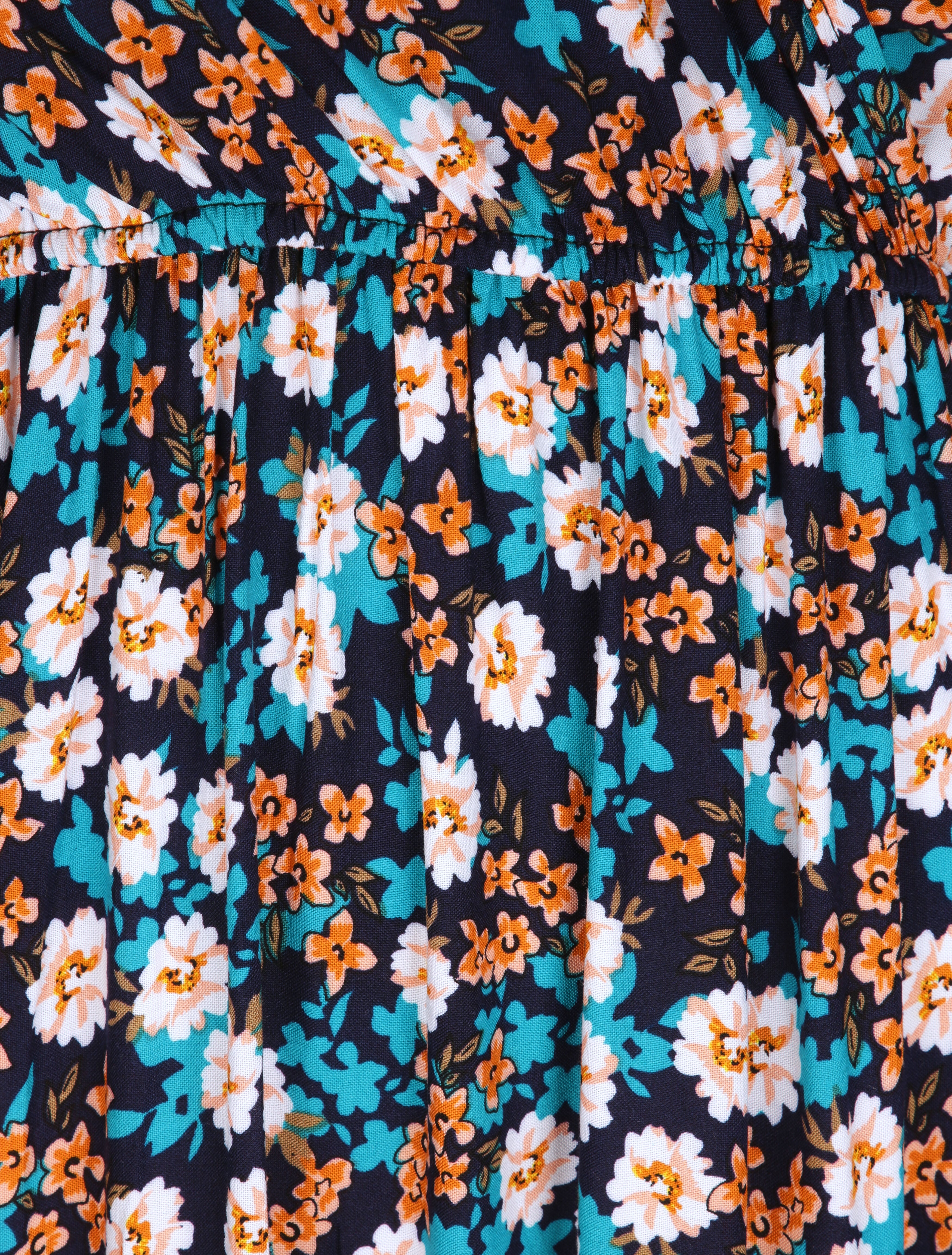 Robe longue à imprimé fleurs printanières - Marine - 4
