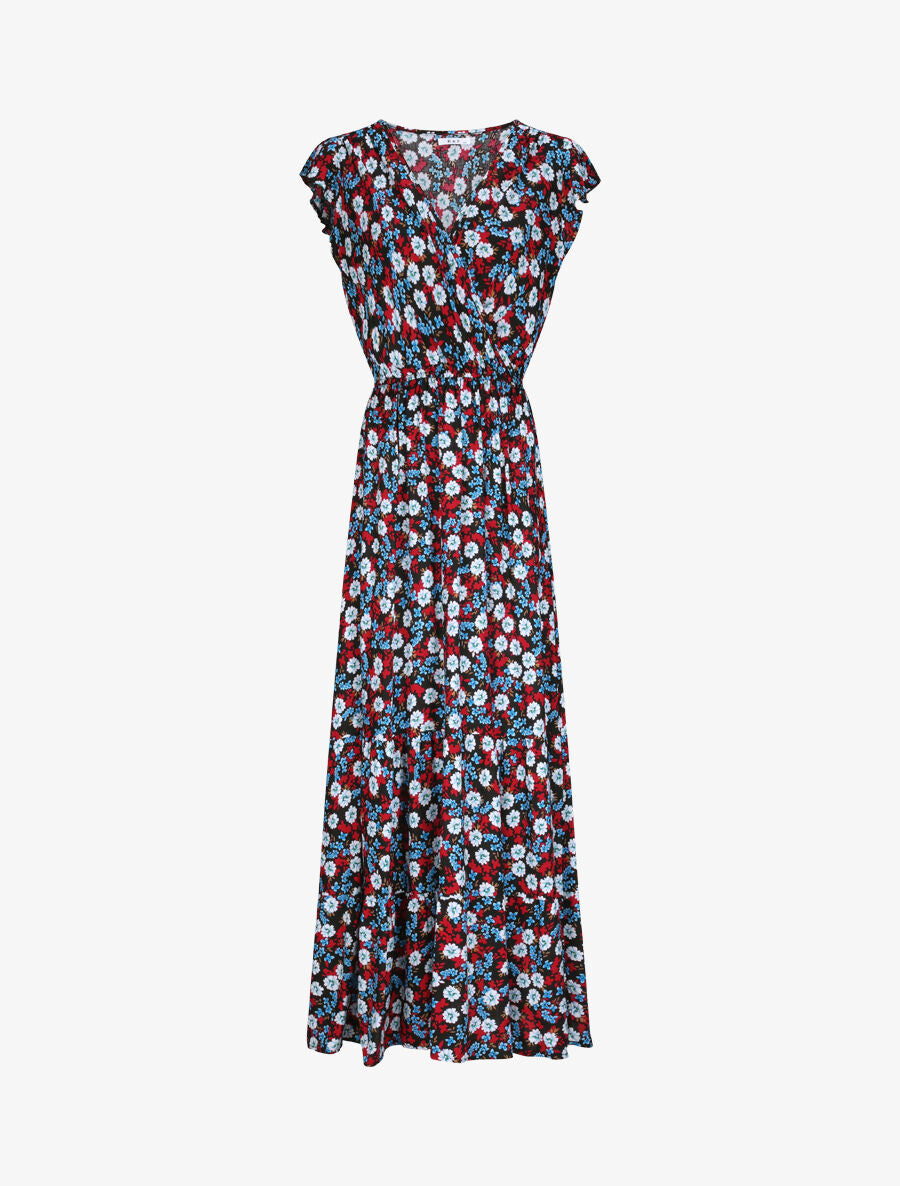 Robe longue à imprimé fleurs printanières - Noir - 4