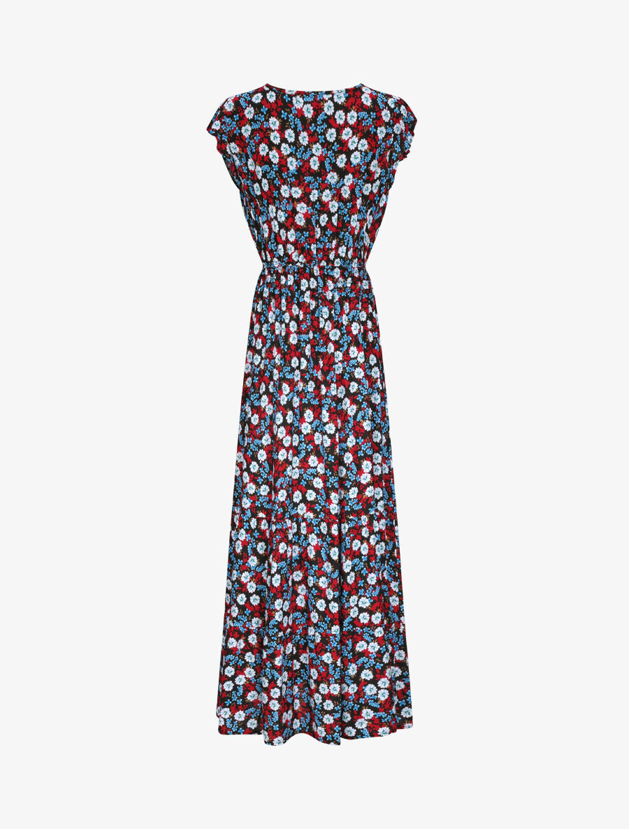 Robe longue à imprimé fleurs printanières - Noir - 2