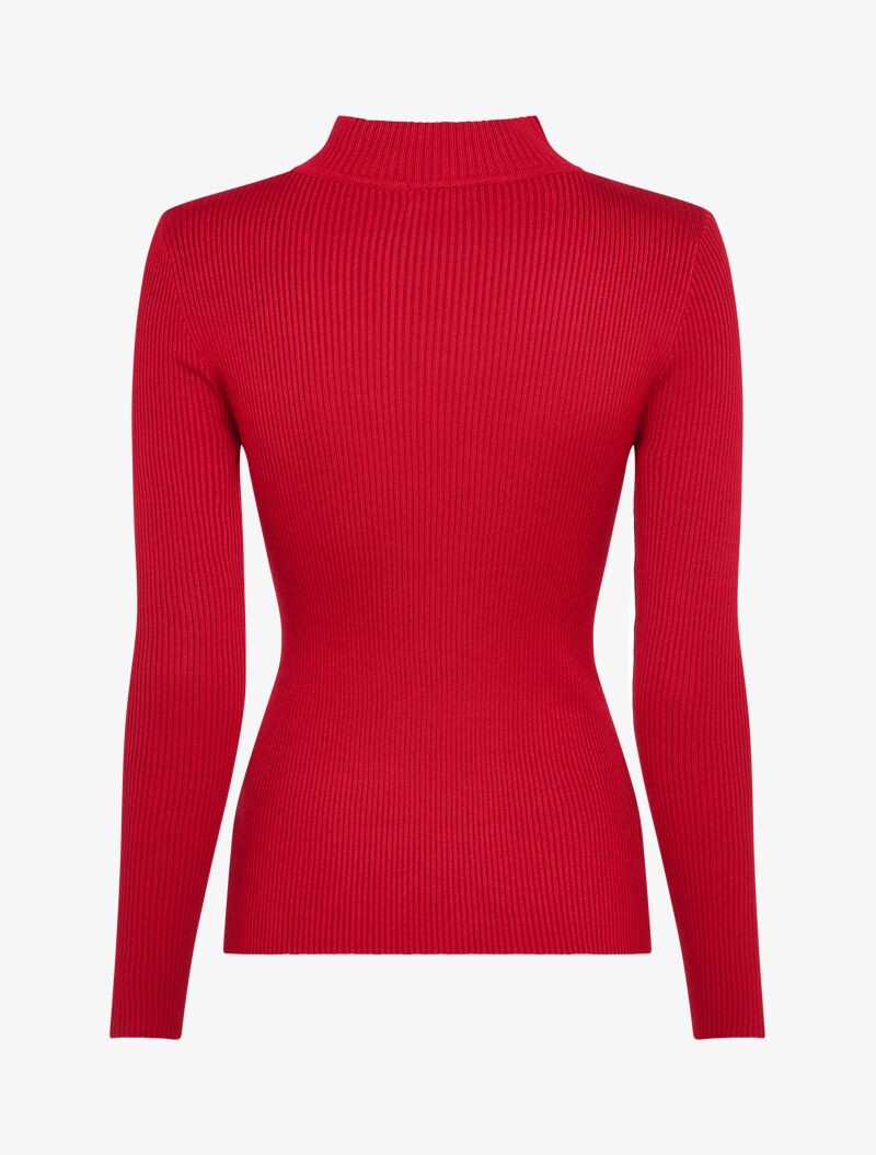 Pull côtelé à décolleté asymétrique et détail chaîne - Rouge - 2