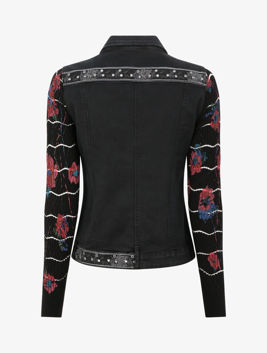 Veste bi-matière ornée de sequins et de broderies - Noir - 3