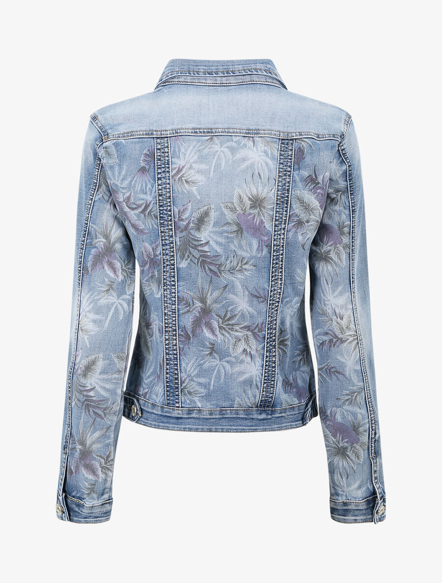 Veste en jean à imprimé feuilles - Bleu denim - 2
