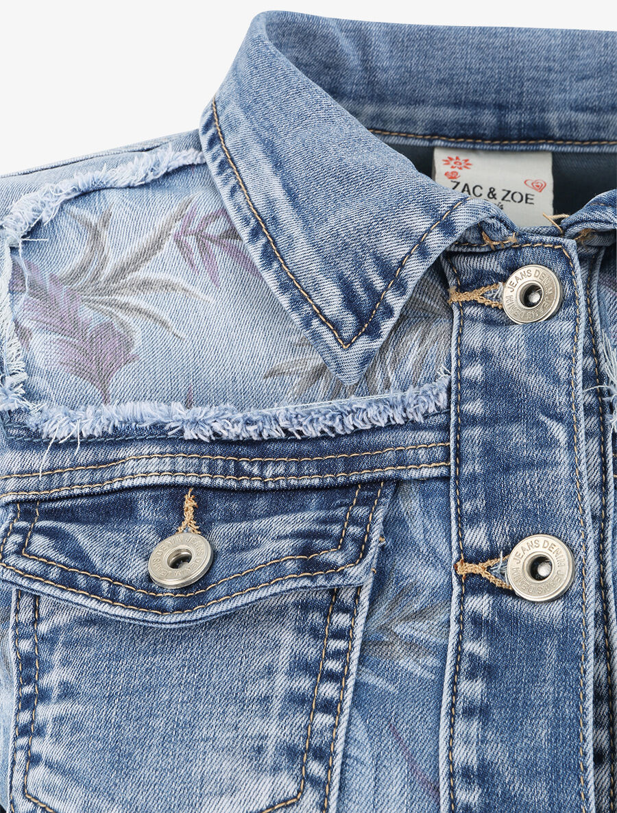 Veste en jean à imprimé feuilles - Bleu denim - 3