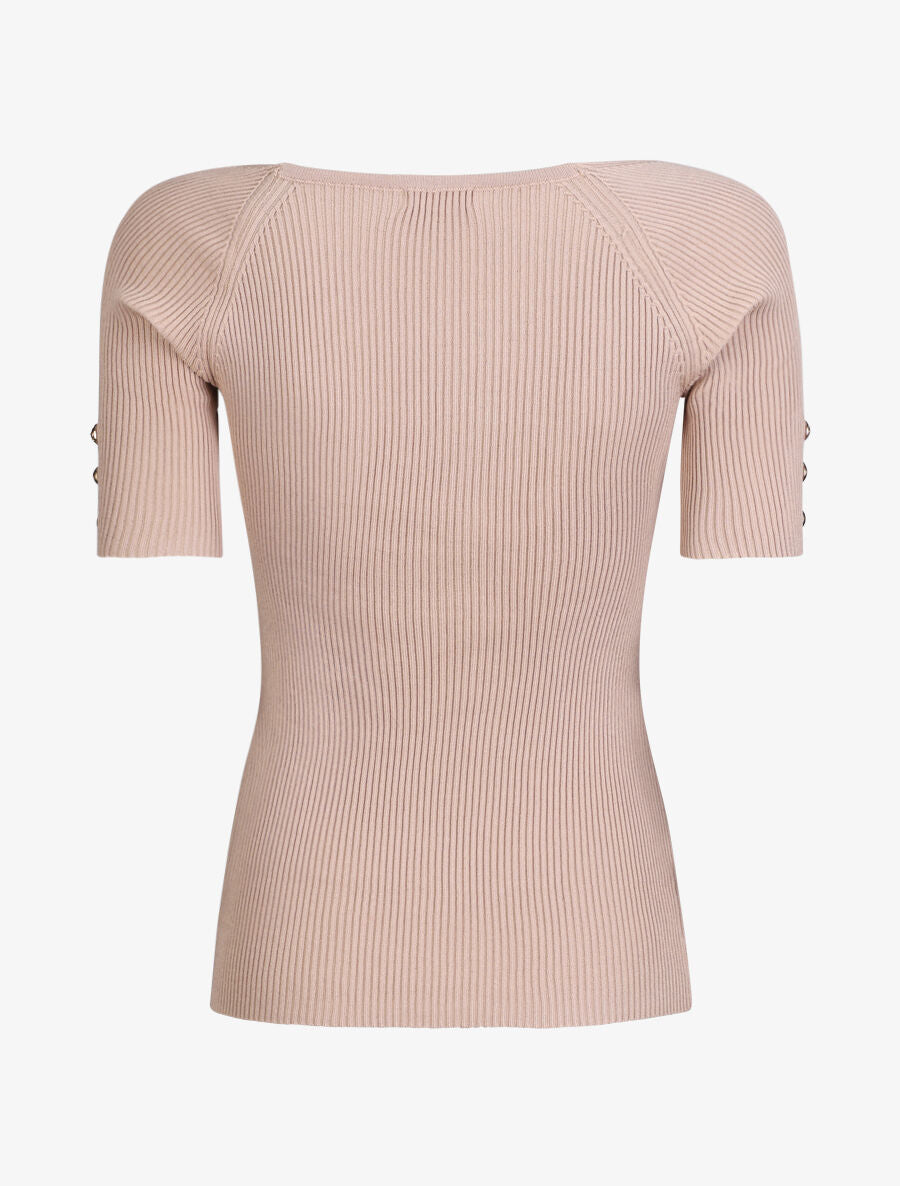 Top en maille côtelée ajusté uni à col en coeur - Beige - 2