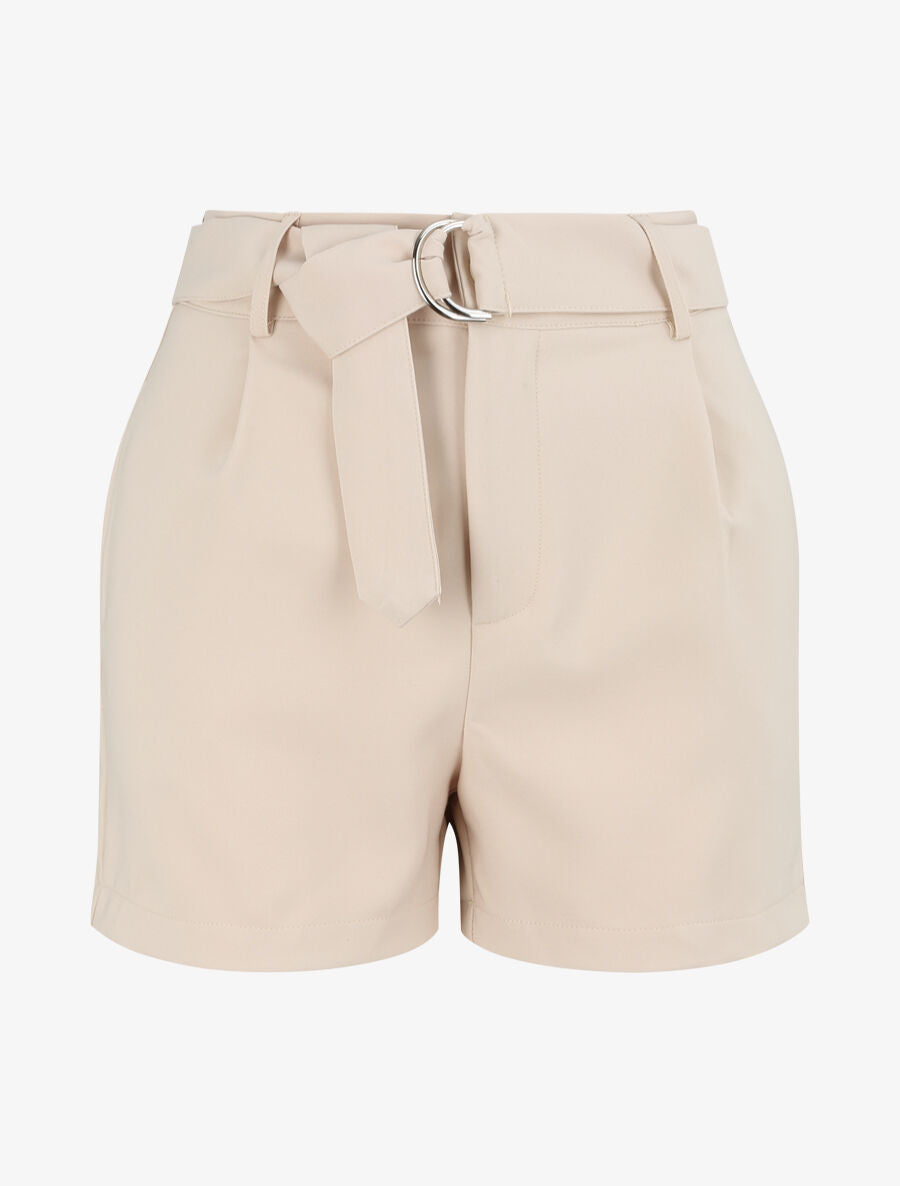 Short fluide uni et ceinturé - Beige - 4
