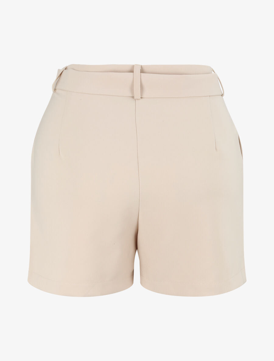Short fluide uni et ceinturé - Beige - 2