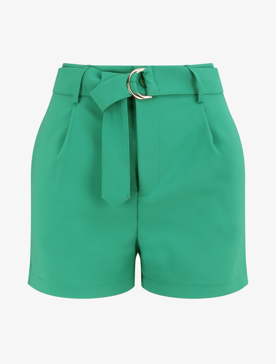 Short fluide uni et ceinturé - Vert - 4