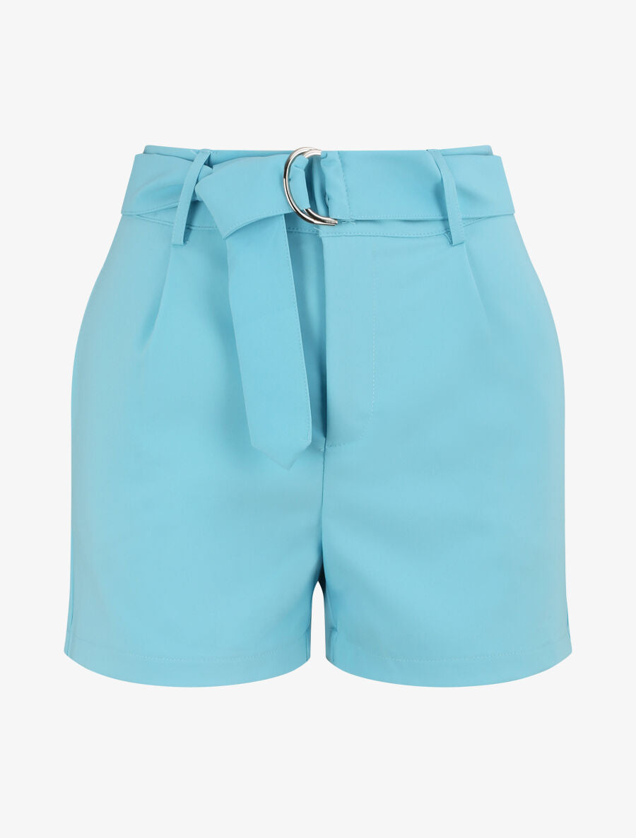 Short fluide uni et ceinturé - Bleu ciel - 4