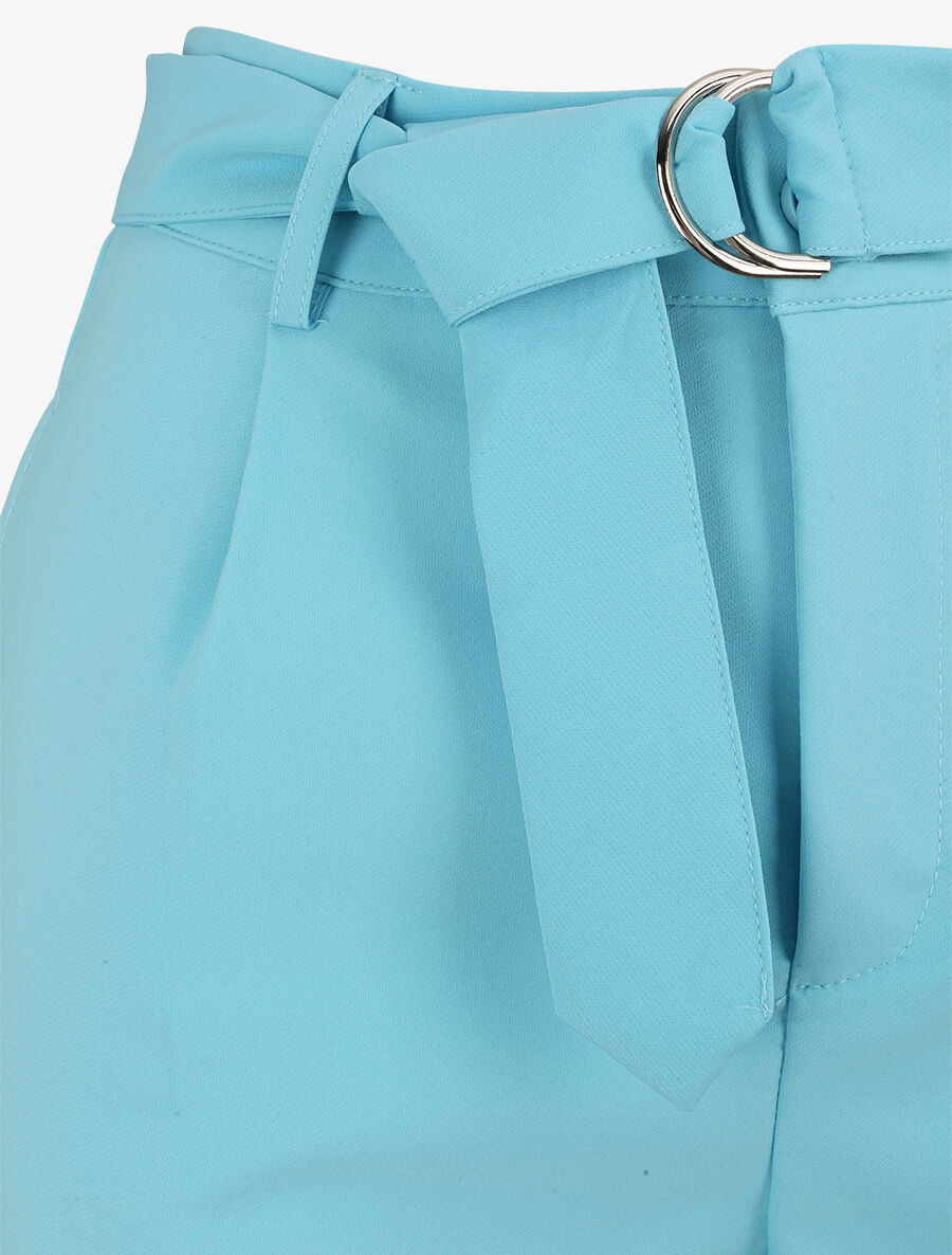 Short fluide uni et ceinturé - Bleu ciel - 3