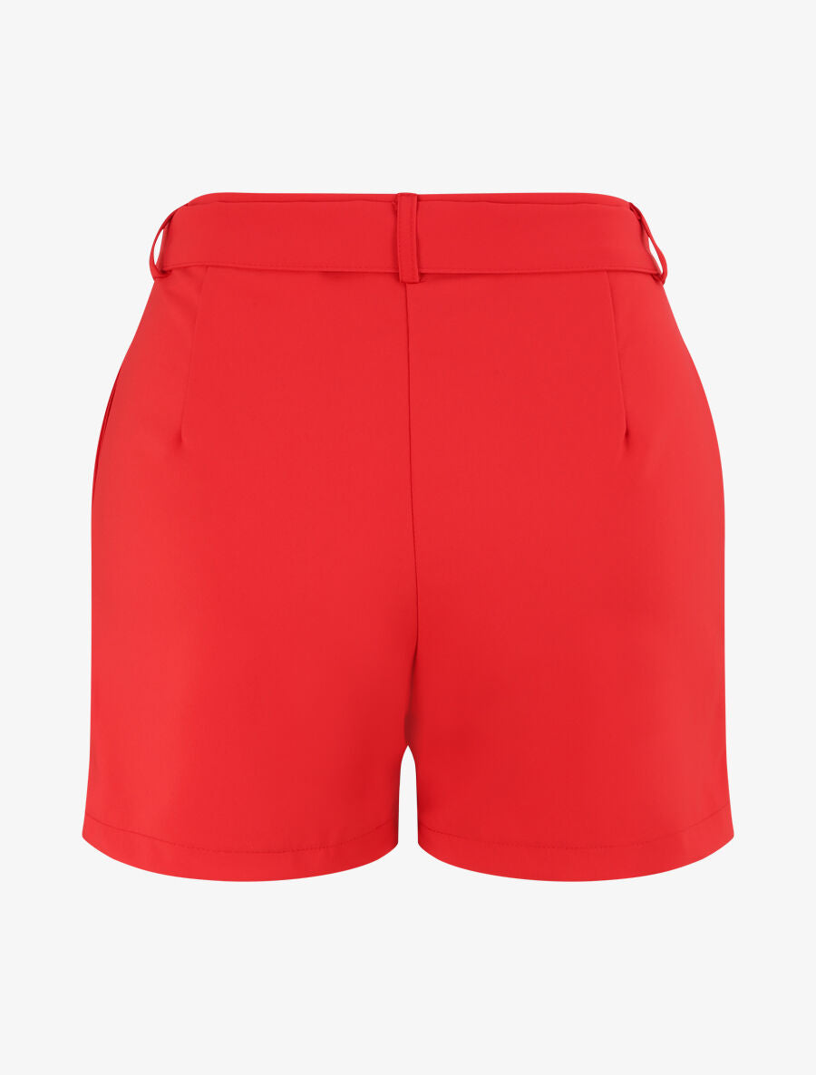 Short fluide uni et ceinturé - Rouge - 2
