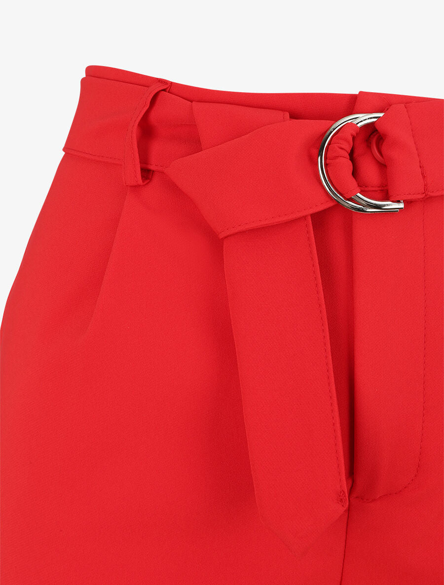 Short fluide uni et ceinturé - Rouge - 3