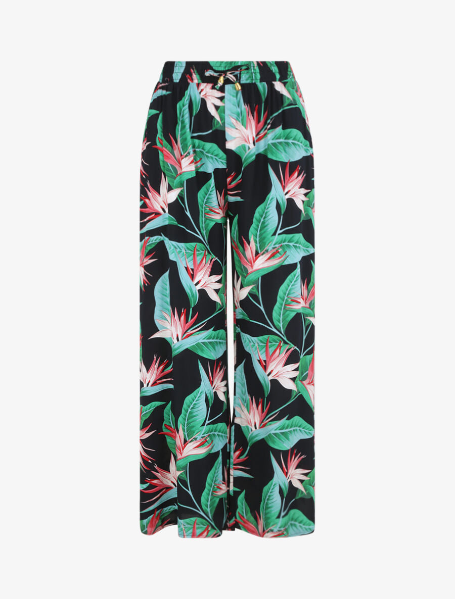 Pantalon ample imprimé végétal - Marine - 1