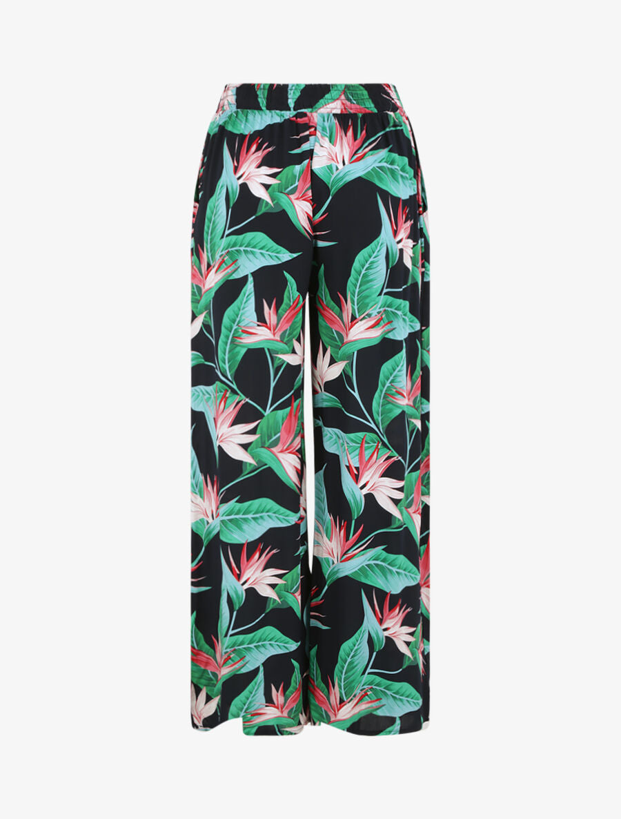 Pantalon ample imprimé végétal - Marine - 2