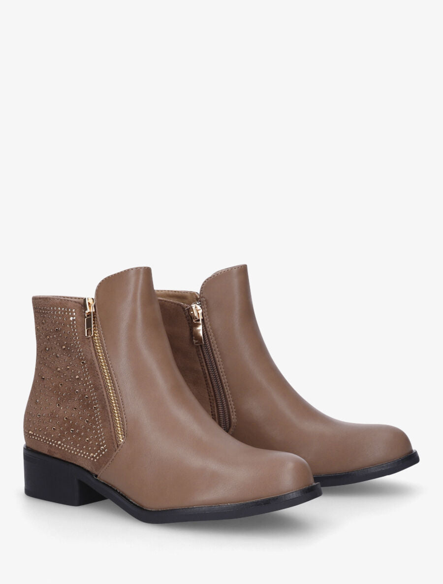 Bottines bi-matière et strass - Taupe - 4
