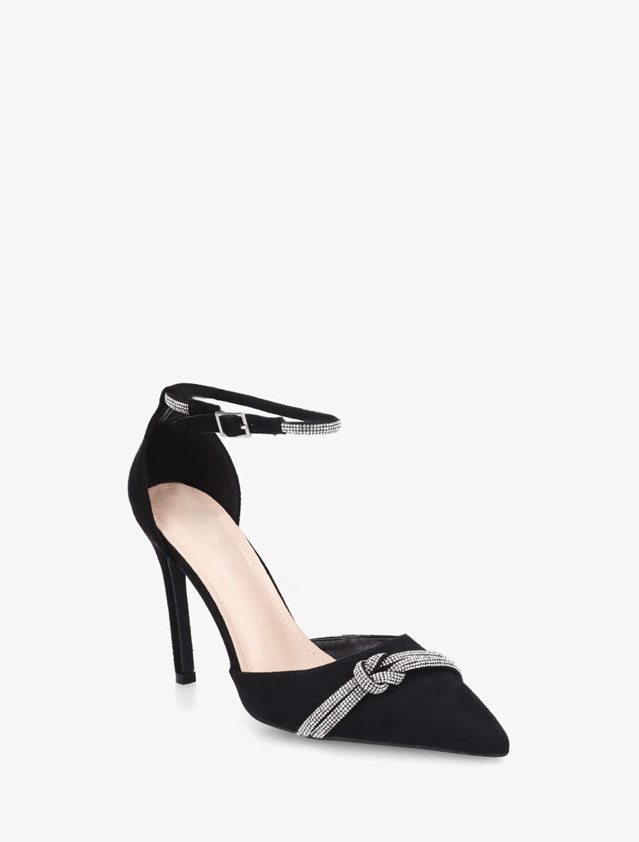 Escarpins en suédine à talon aiguille et strass - Noir - 2