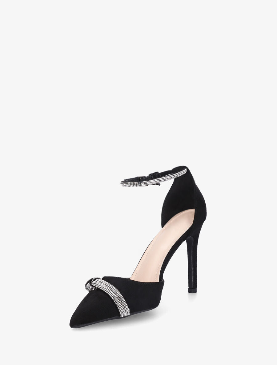 Escarpins en suédine à talon aiguille et strass - Noir - 3