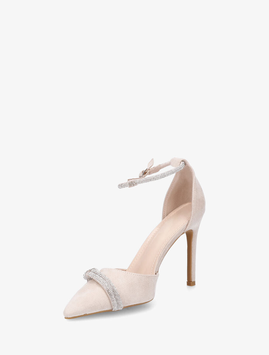 Escarpins en suédine à talon aiguille et strass - Beige - 3