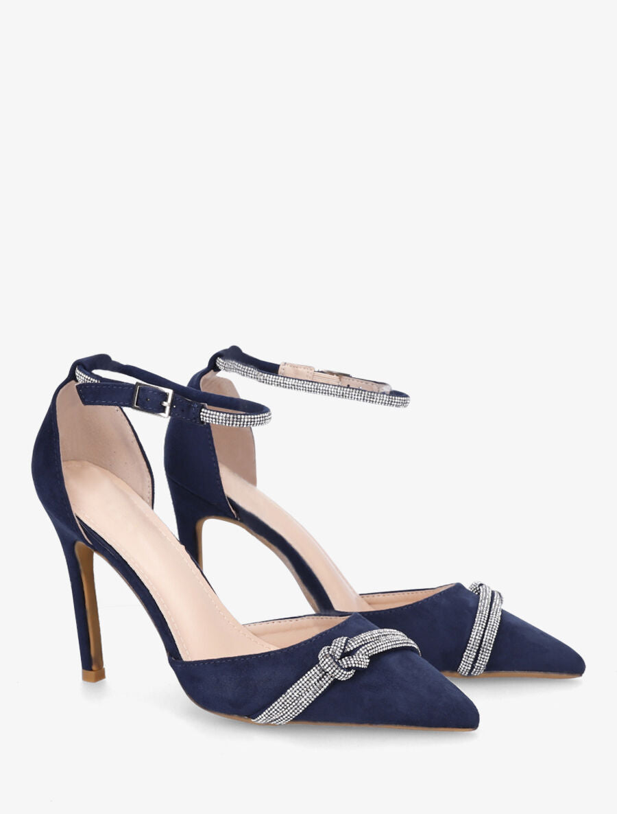 Escarpins en suédine à talon aiguille et strass - Marine - 4