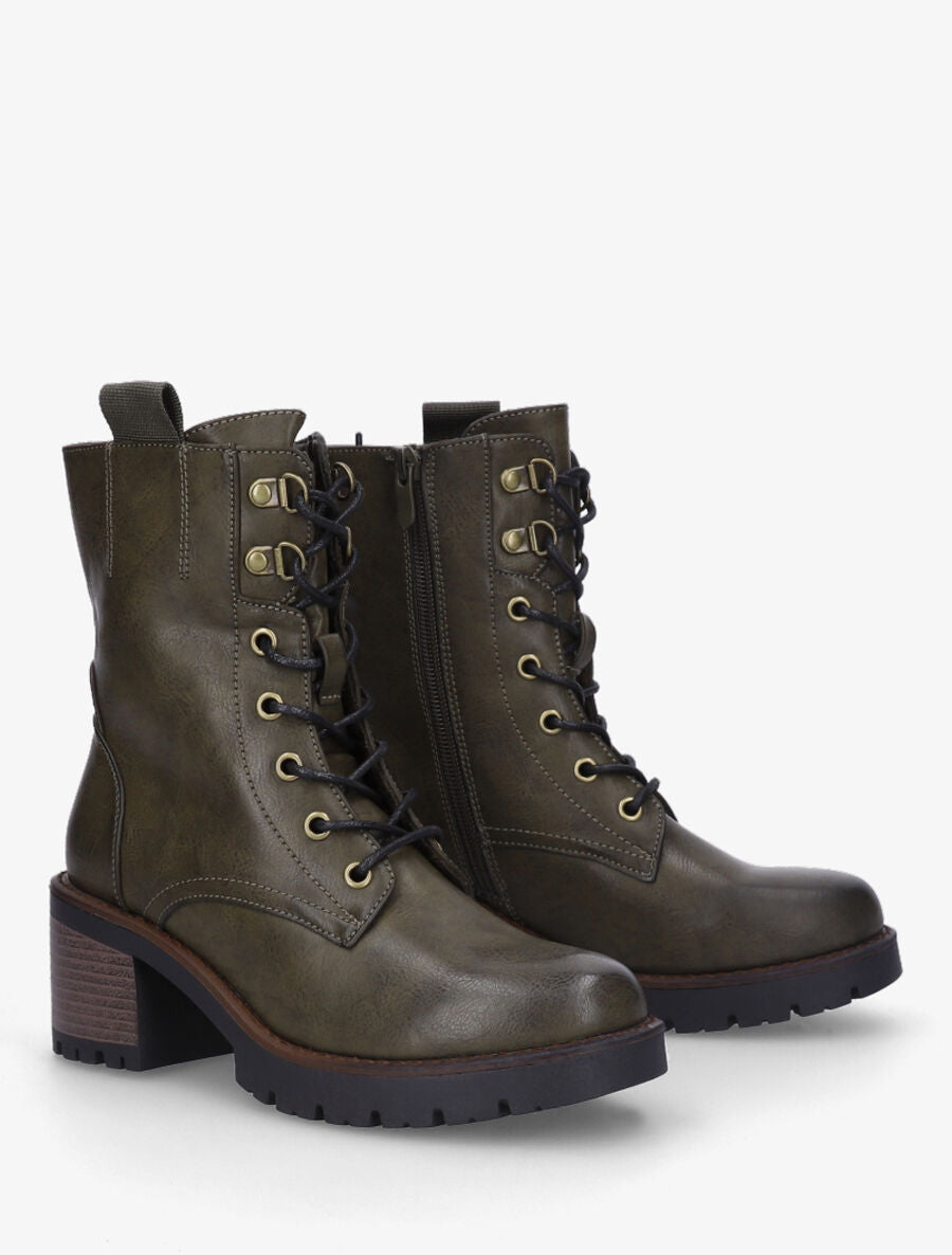 Bottines montantes à lacets en simili - Kaki - 4