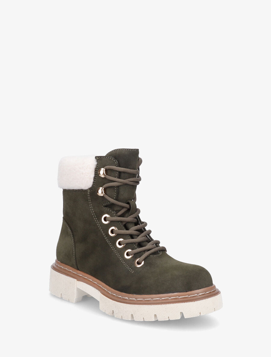 Boots fourrées en suédine à lacets - Kaki - 2