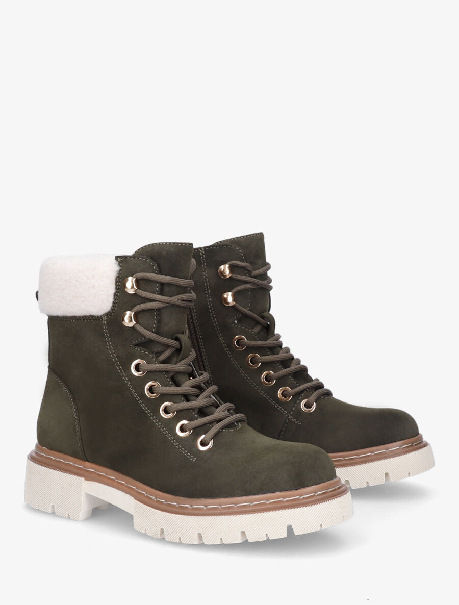 Boots fourrées en suédine à lacets - Kaki - 4