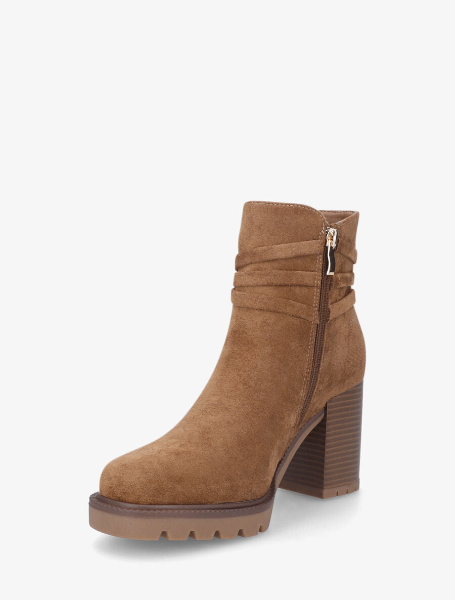 Bottines en suédine à talon - Camel - 3