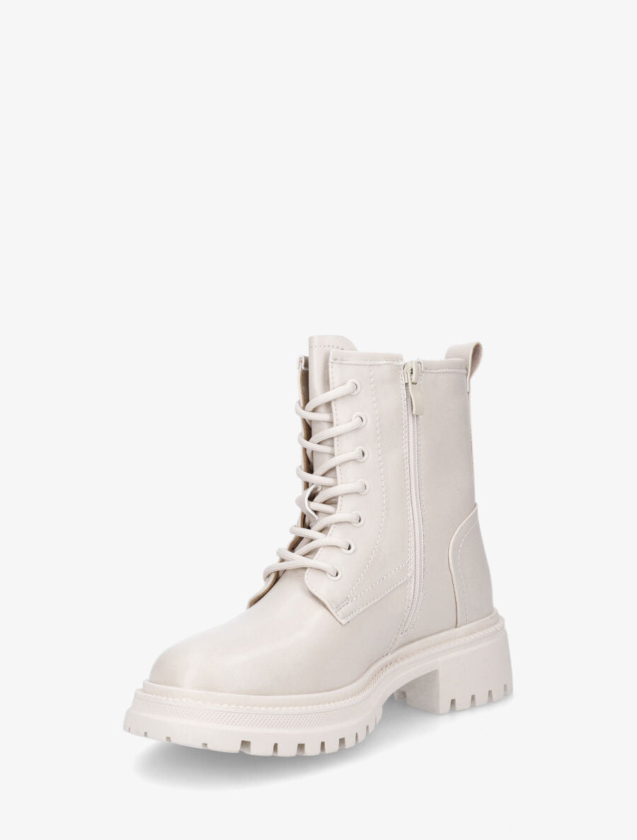 Bottines en simili à lacets - Crème - 3