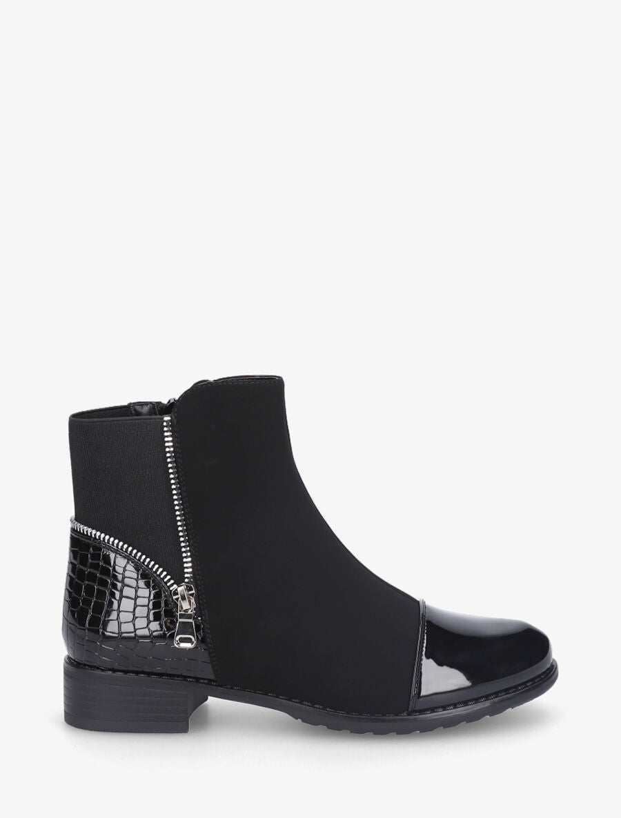 Bottines bi-matière à contrefort élastiqué et effet croco - Noir - 1