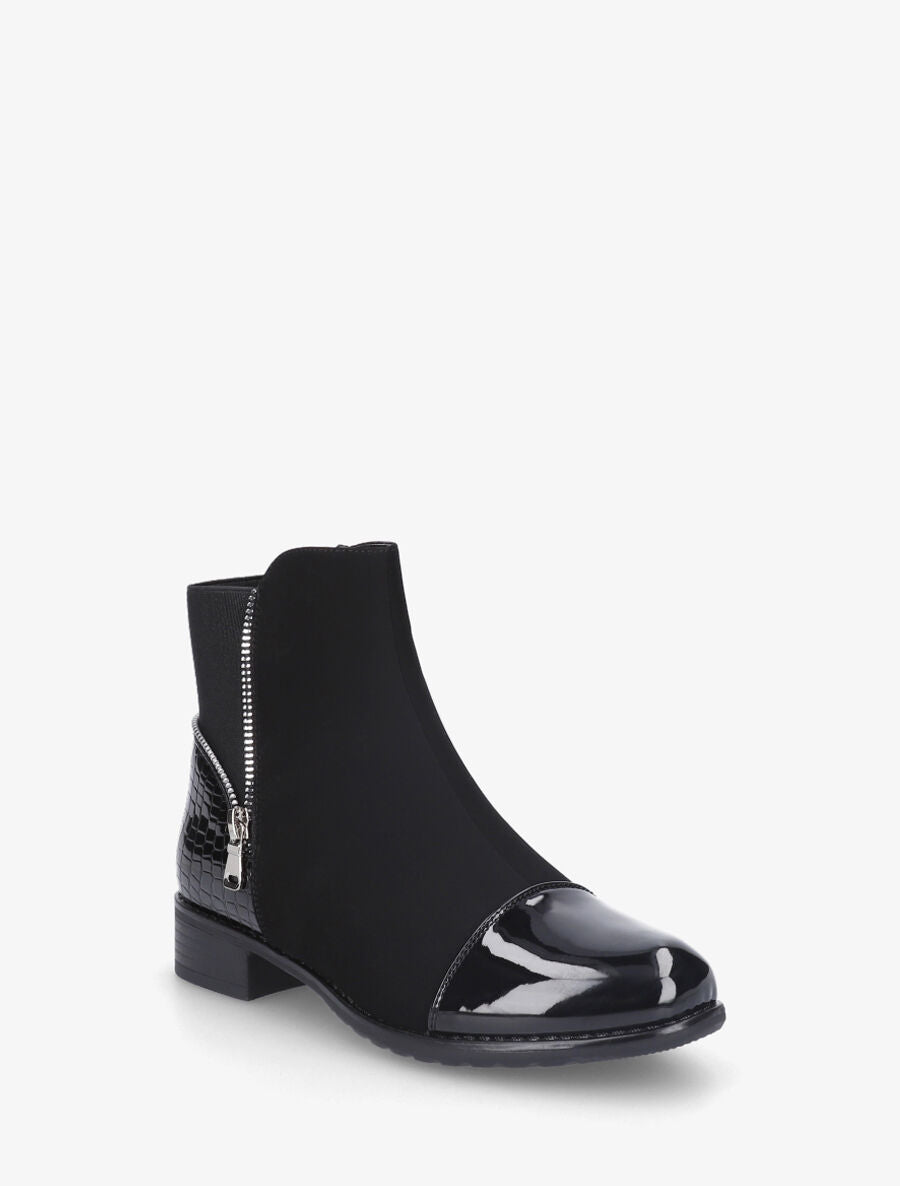 Bottines bi-matière à contrefort élastiqué et effet croco - Noir - 2