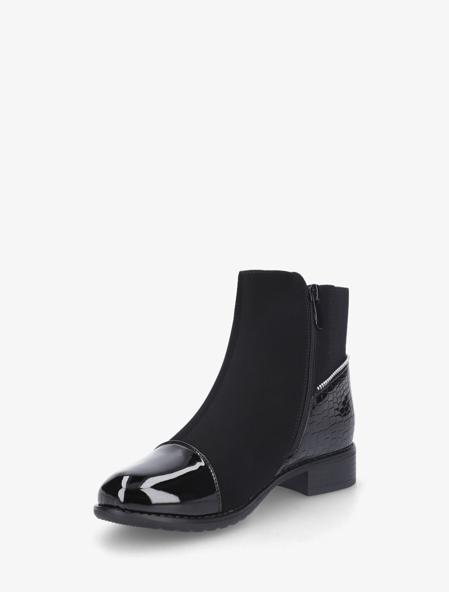 Bottines bi-matière à contrefort élastiqué et effet croco - Noir - 3