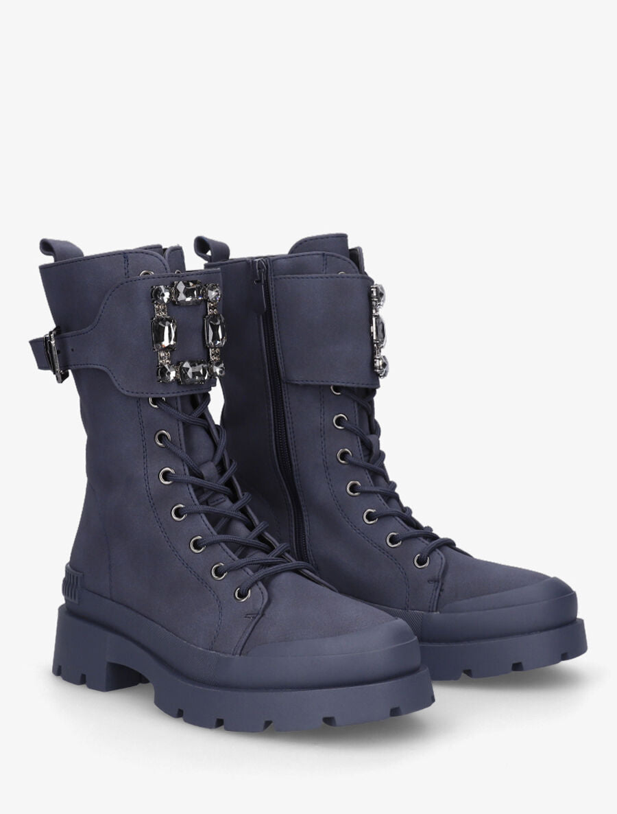 Bottines montantes et bijou en strass - Bleu - 4