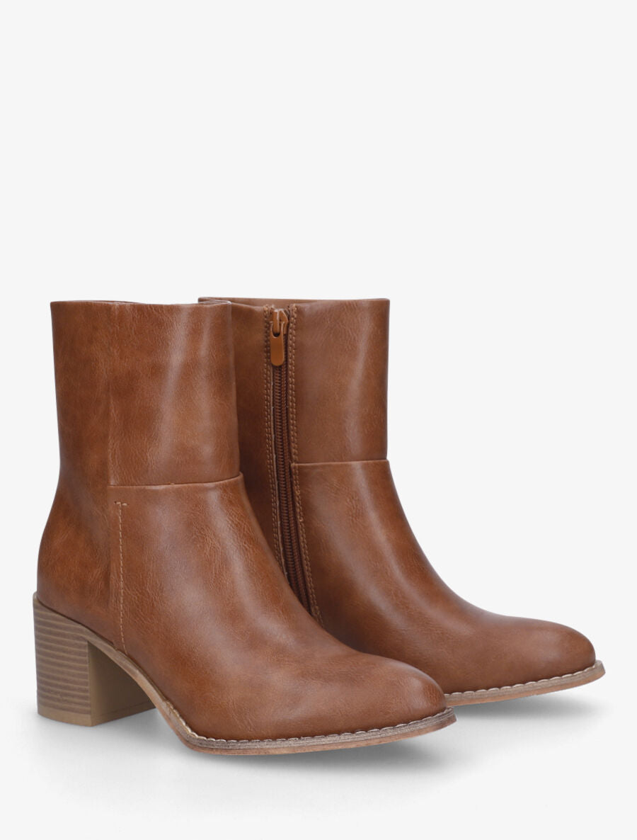 Bottines en simili à talon bloc - Camel - 4