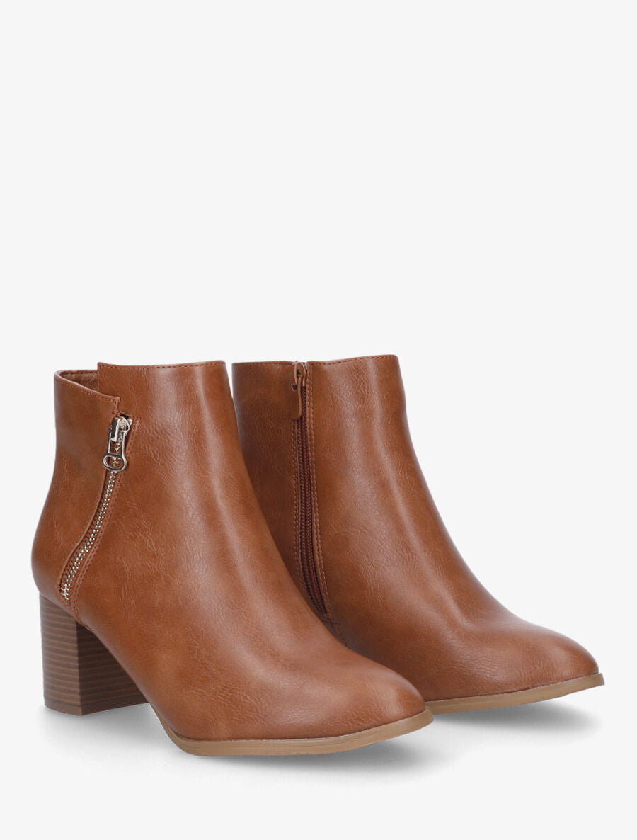 Bottines en simili à zip décoratif - Camel - 4
