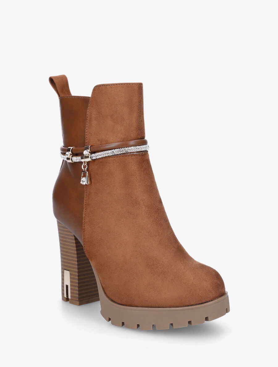 Bottines à talon haut et strass - Camel - 2