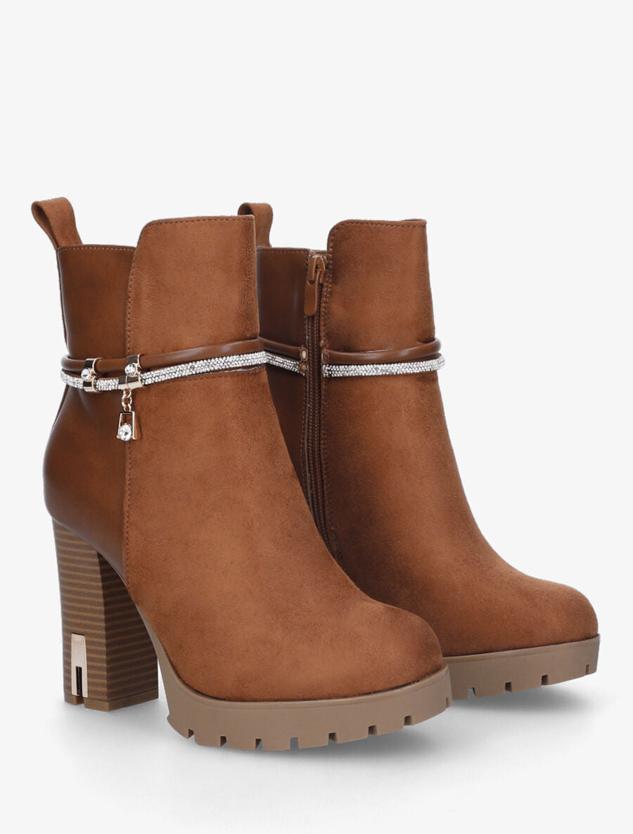 Bottines à talon haut et strass - Camel - 4