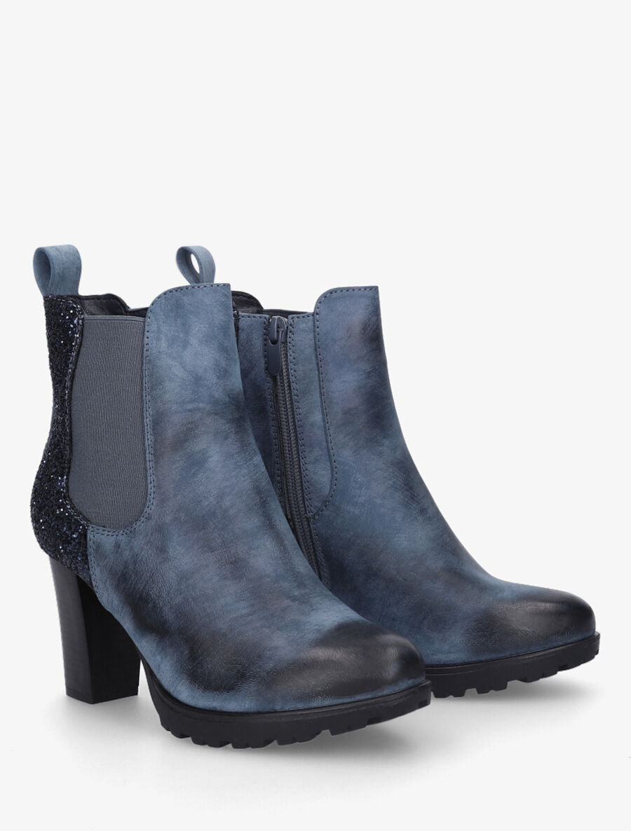 Bottines en simili à contrefort pailleté - Bleu - 4