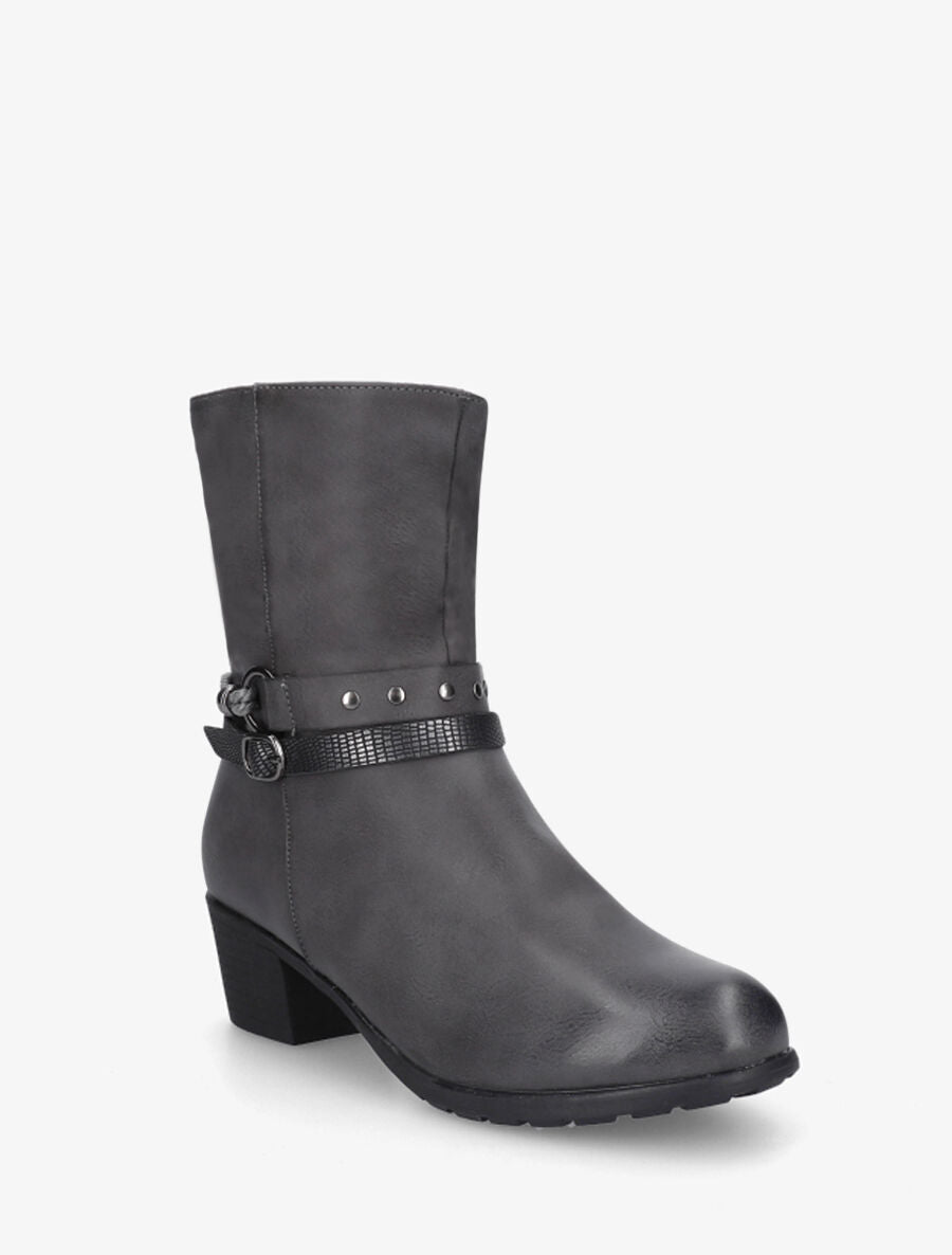 Bottines froncées en simili - Gris - 2
