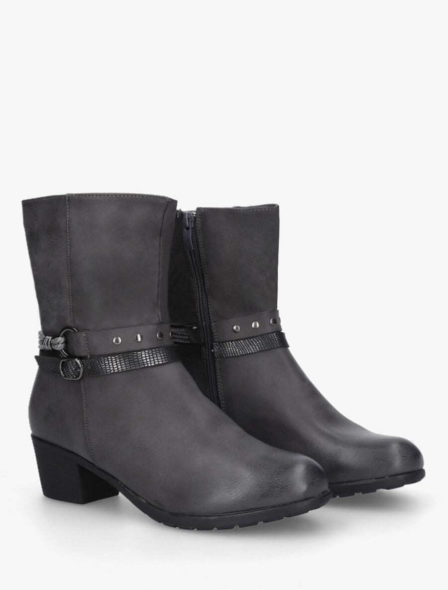 Bottines froncées en simili - Gris - 4