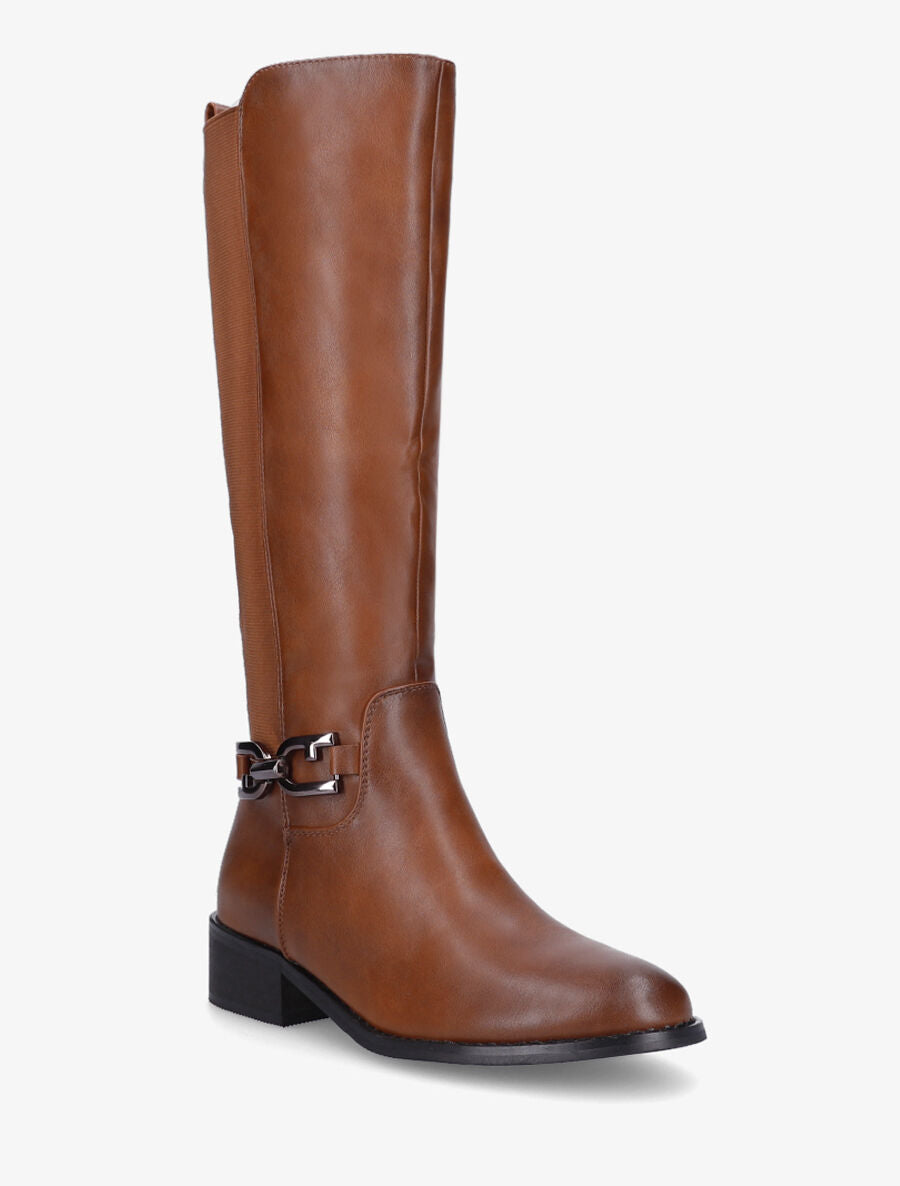 Bottes élastiquées en simili à talon - Camel - 2
