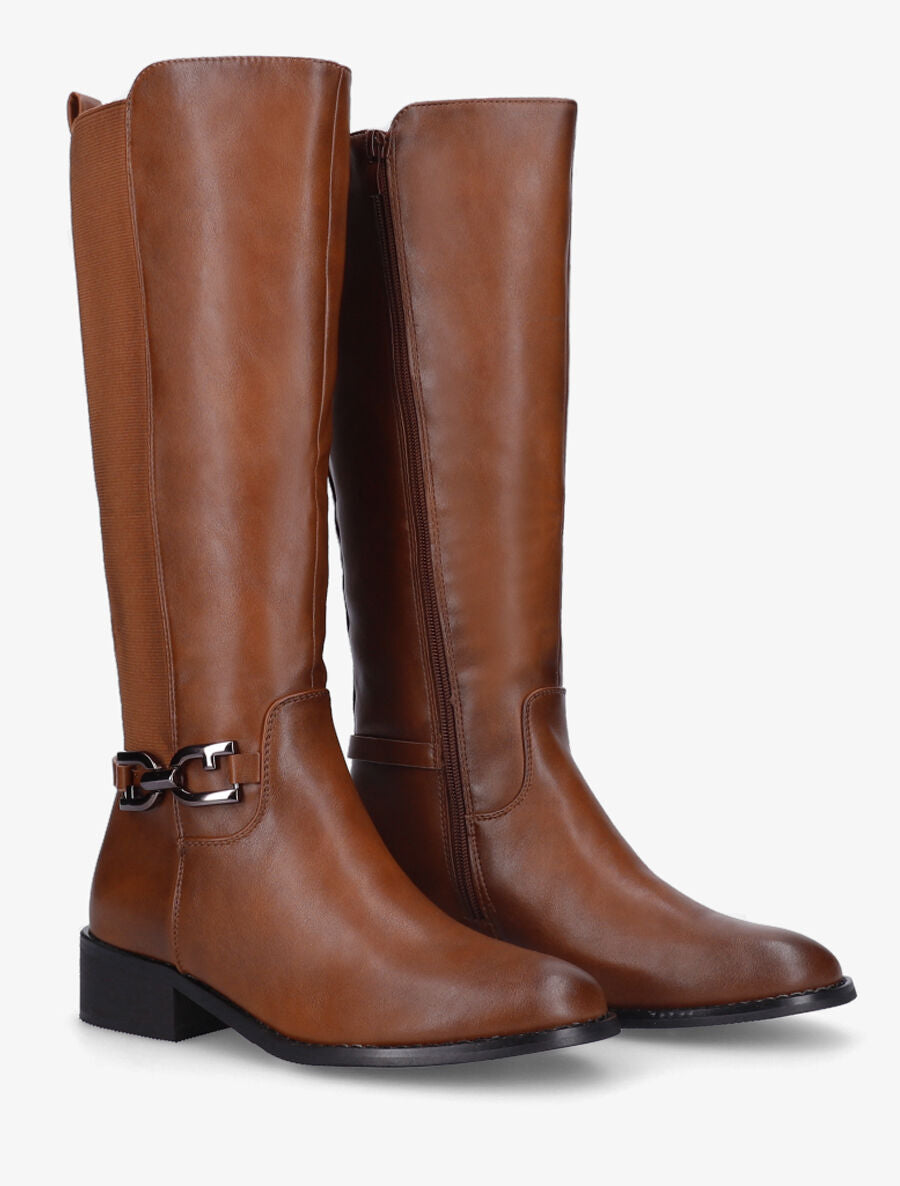 Bottes élastiquées en simili à talon - Camel - 4