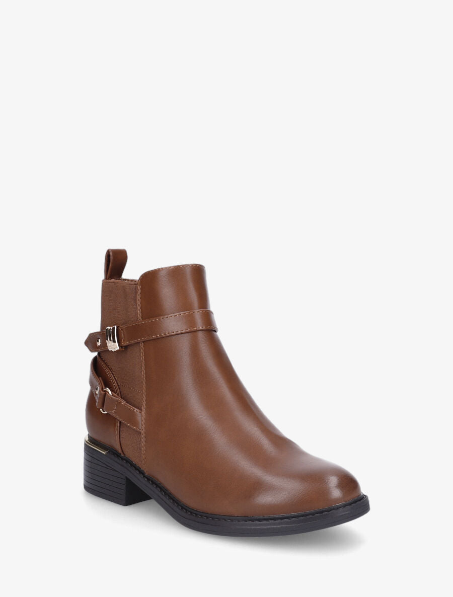 Bottines élastiquées et sanglés en simili - Camel - 2