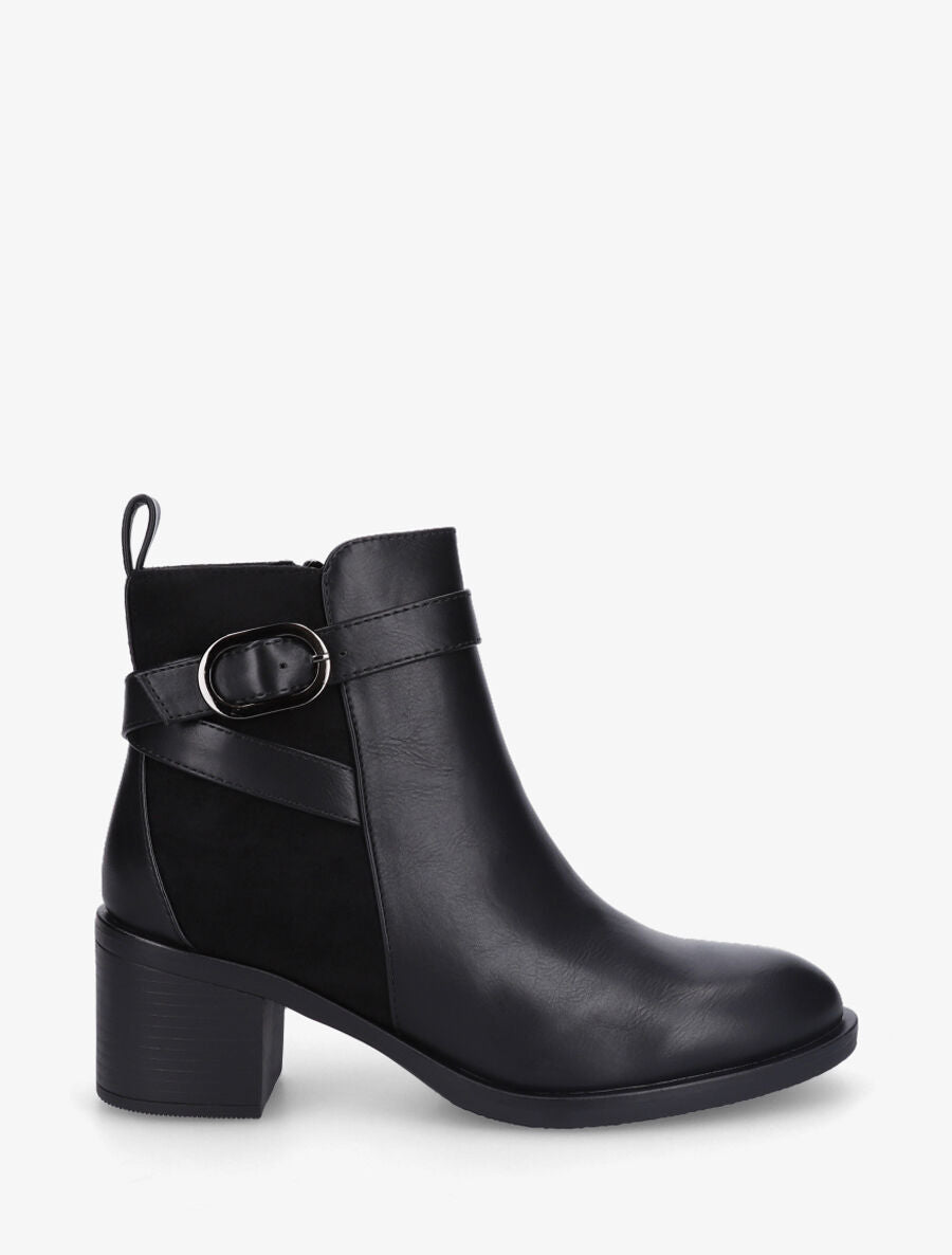 Bottines en simili et suédine - Noir - 1