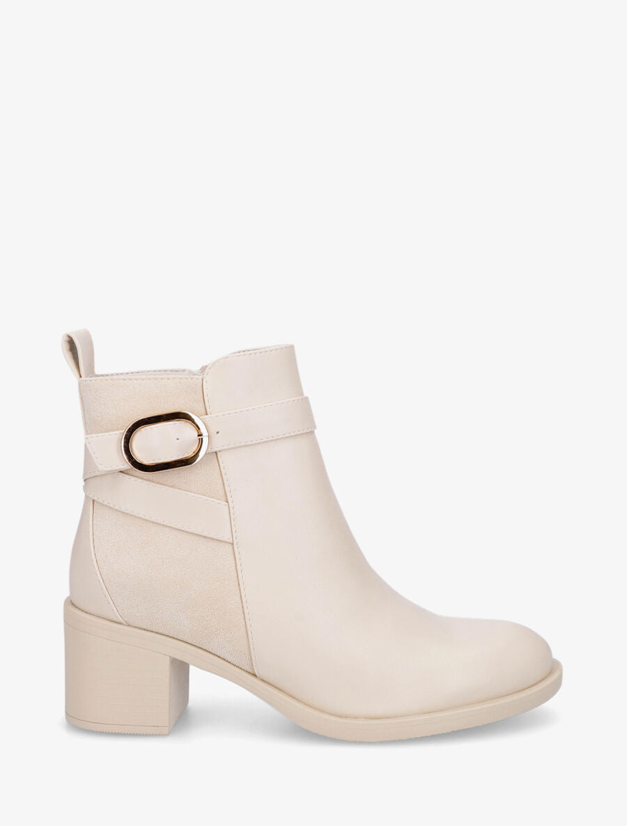 Bottines en simili et suédine - Beige - 1
