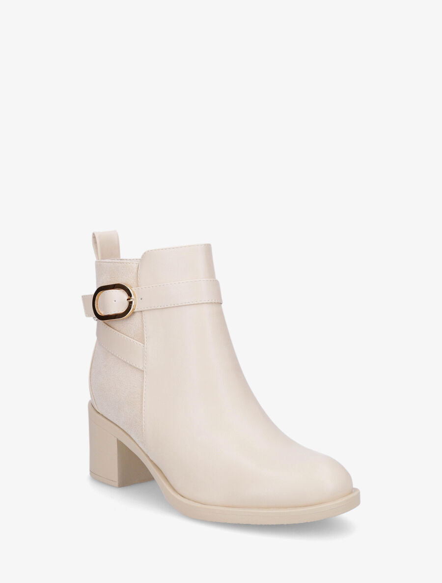 Bottines en simili et suédine - Beige - 2