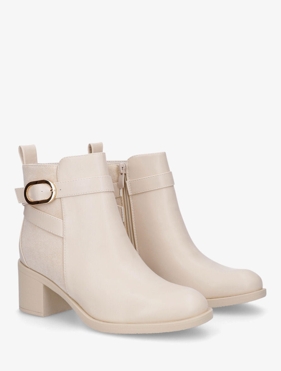 Bottines en simili et suédine - Beige - 4