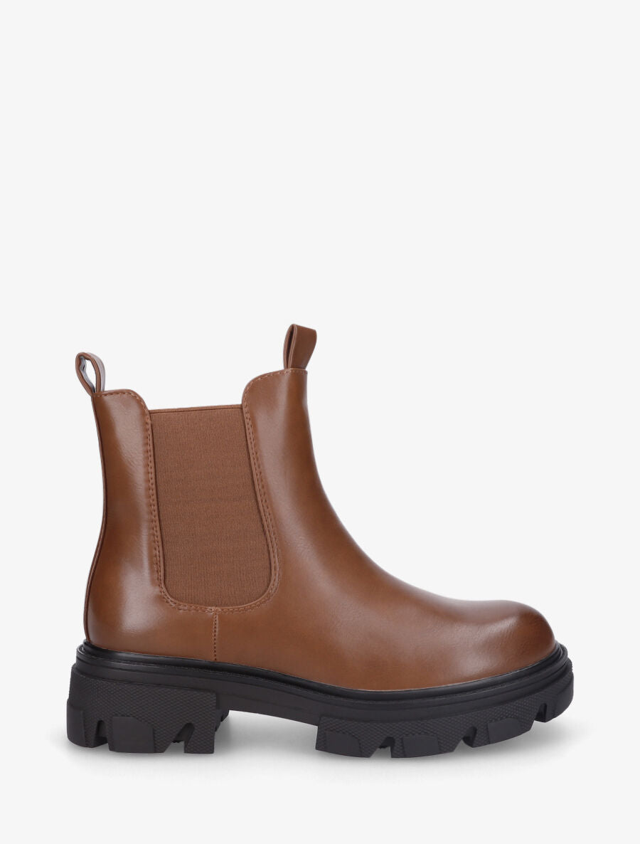 Bottines en simili et semelle crantée - Camel - 6
