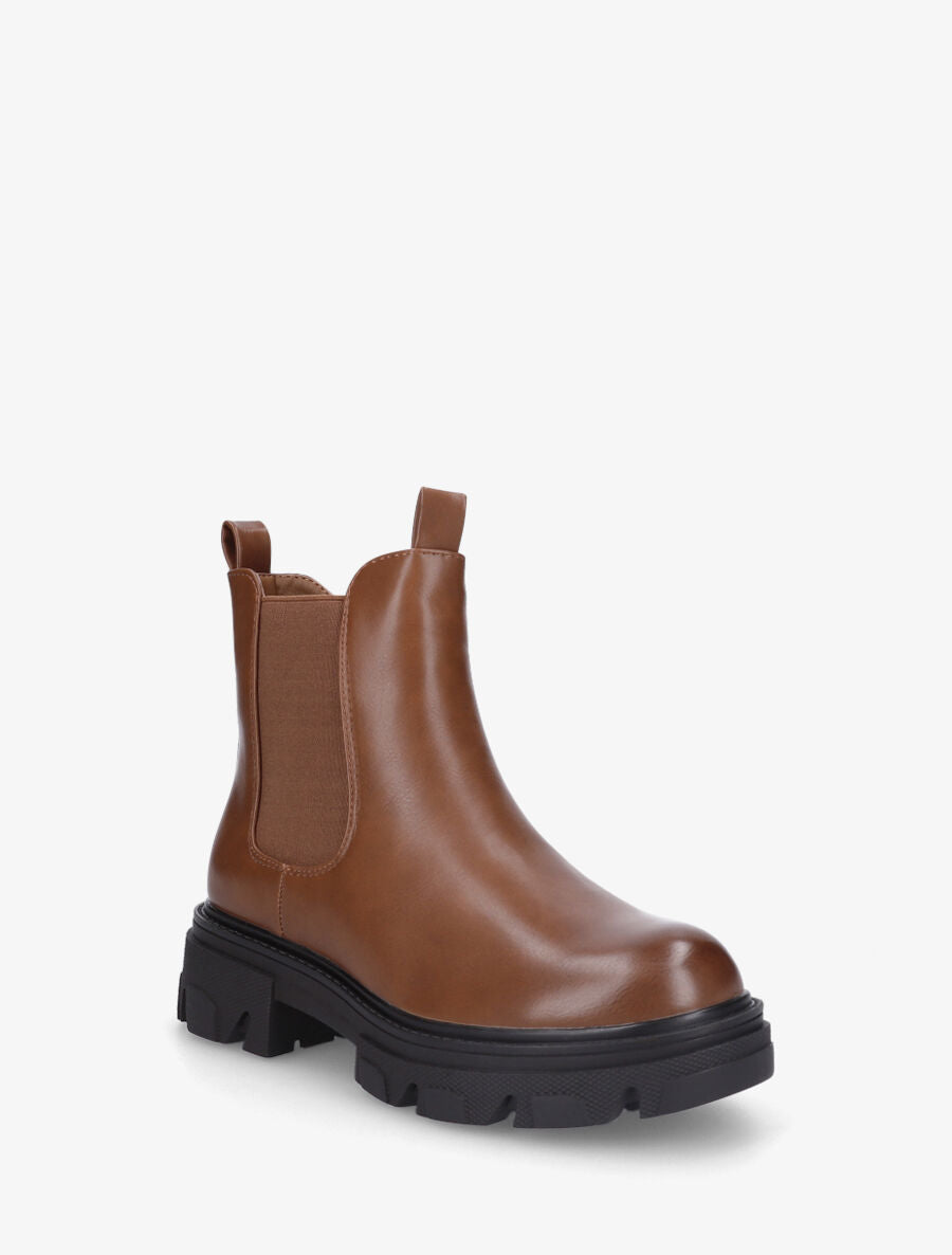 Bottines en simili et semelle crantée - Camel - 3