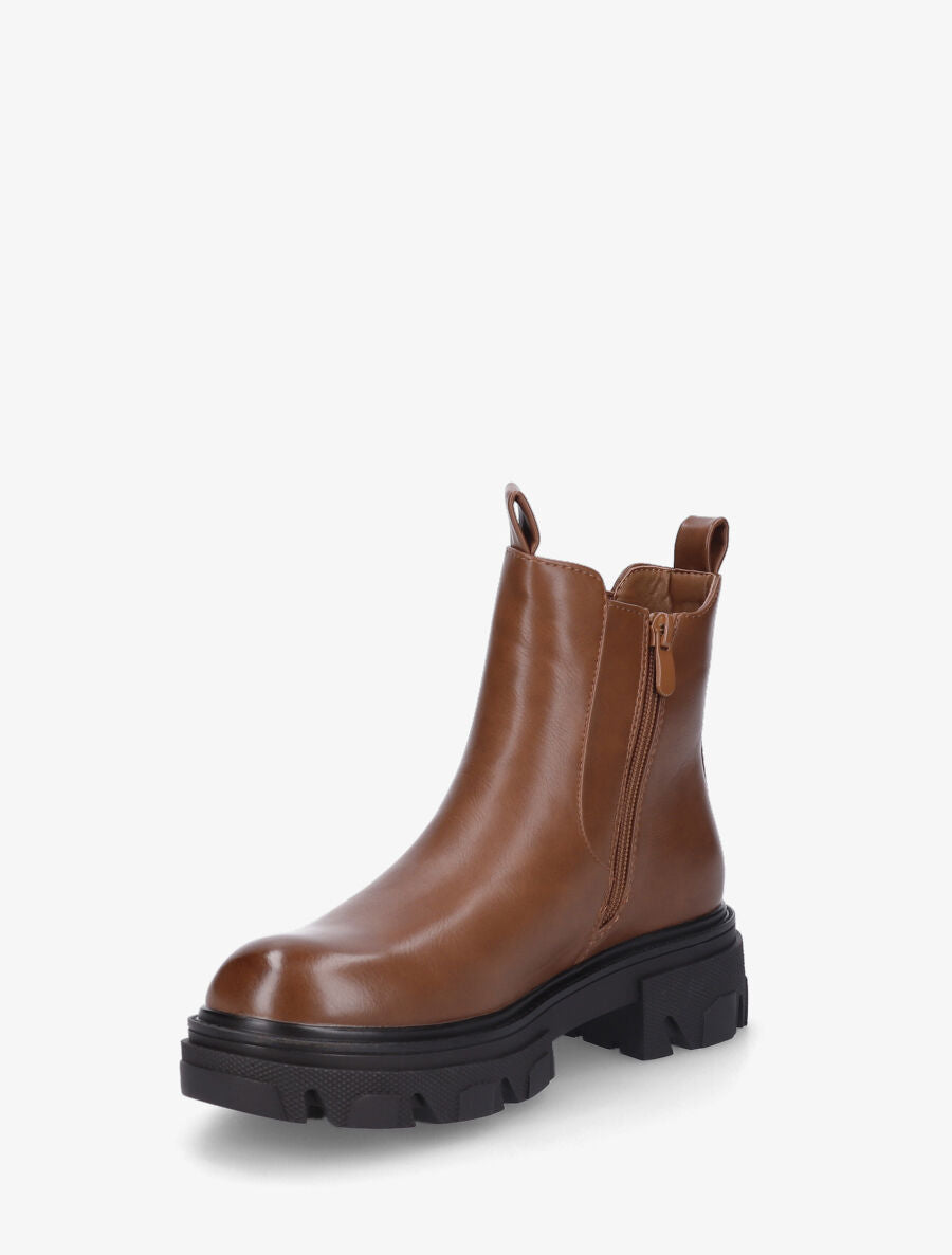Bottines en simili et semelle crantée - Camel - 4